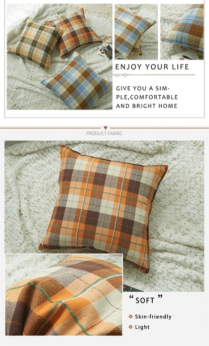 Plaid Decorative Pillows 45x45 cm Flocked Cushion Cover for Bed Sofa Living Room Cozy Pillow Cover Modern Home Decor Pillowcases