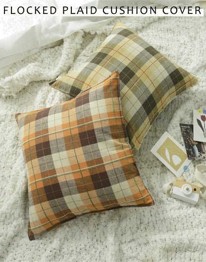 Plaid Decorative Pillows 45x45 cm Flocked Cushion Cover for Bed Sofa Living Room Cozy Pillow Cover Modern Home Decor Pillowcases