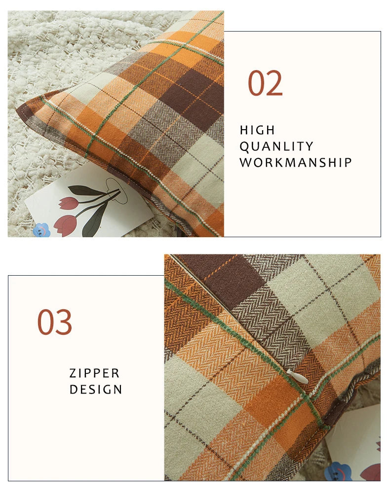 Plaid Decorative Pillows 45x45 cm Flocked Cushion Cover for Bed Sofa Living Room Cozy Pillow Cover Modern Home Decor Pillowcases
