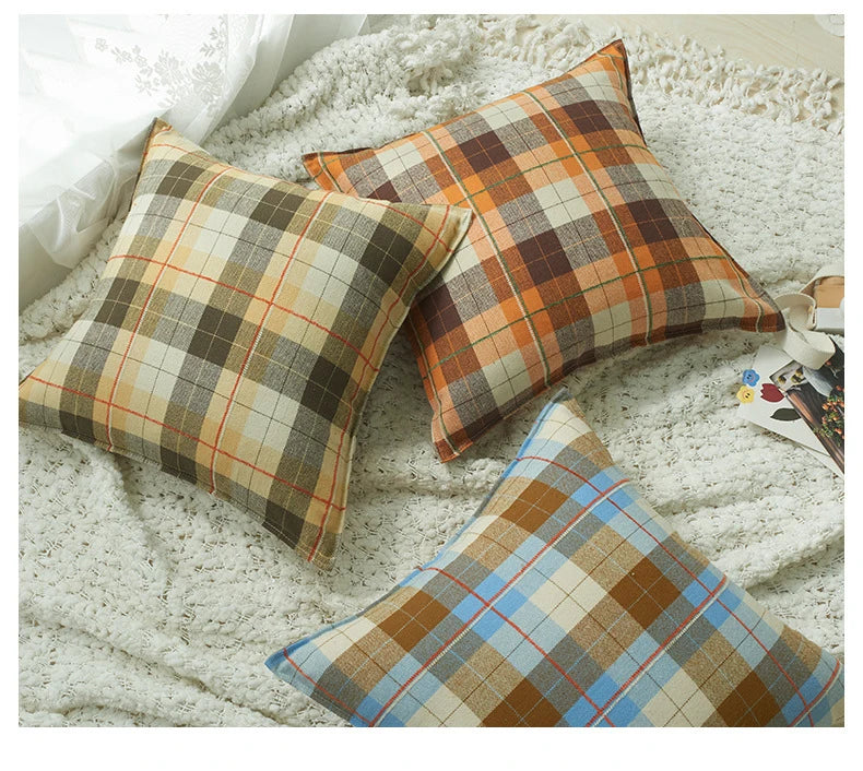 Plaid Decorative Pillows 45x45 cm Flocked Cushion Cover for Bed Sofa Living Room Cozy Pillow Cover Modern Home Decor Pillowcases