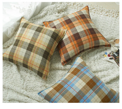 Plaid Decorative Pillows 45x45 cm Flocked Cushion Cover for Bed Sofa Living Room Cozy Pillow Cover Modern Home Decor Pillowcases