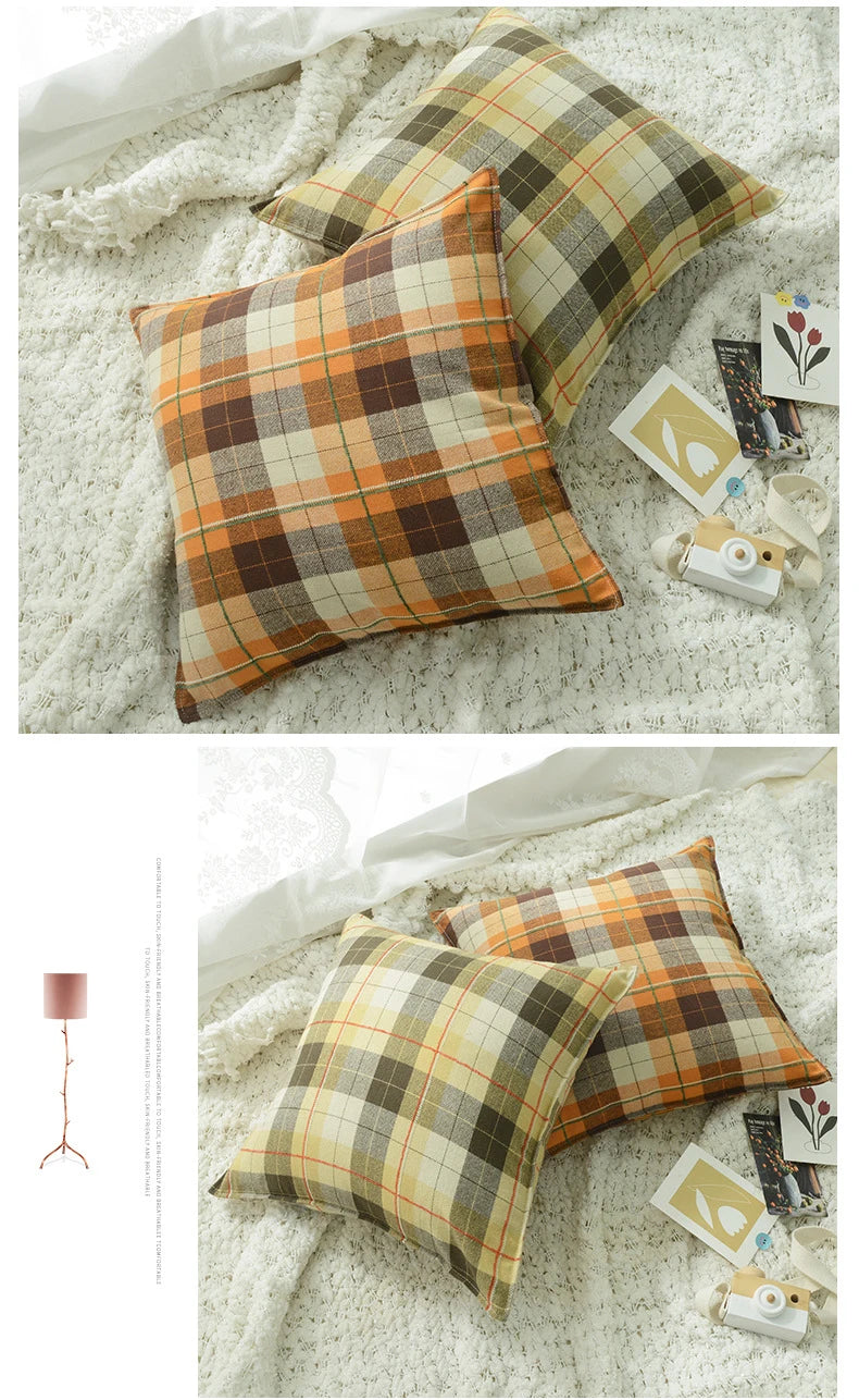 Plaid Decorative Pillows 45x45 cm Flocked Cushion Cover for Bed Sofa Living Room Cozy Pillow Cover Modern Home Decor Pillowcases