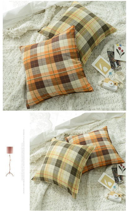 Plaid Decorative Pillows 45x45 cm Flocked Cushion Cover for Bed Sofa Living Room Cozy Pillow Cover Modern Home Decor Pillowcases