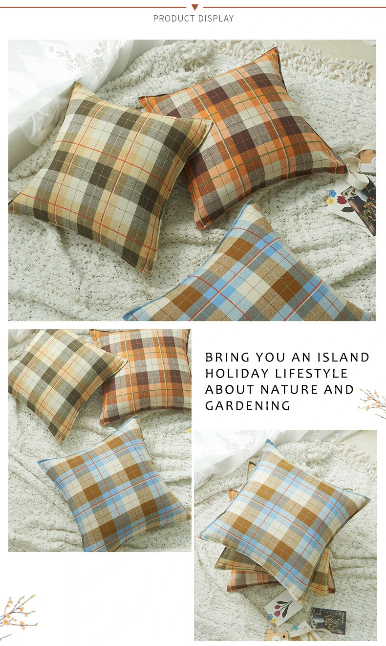 Plaid Decorative Pillows 45x45 cm Flocked Cushion Cover for Bed Sofa Living Room Cozy Pillow Cover Modern Home Decor Pillowcases