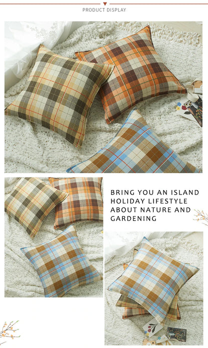 Plaid Decorative Pillows 45x45 cm Flocked Cushion Cover for Bed Sofa Living Room Cozy Pillow Cover Modern Home Decor Pillowcases