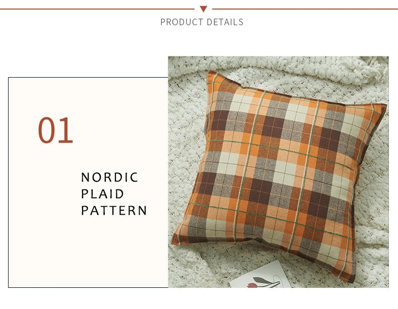 Plaid Decorative Pillows 45x45 cm Flocked Cushion Cover for Bed Sofa Living Room Cozy Pillow Cover Modern Home Decor Pillowcases