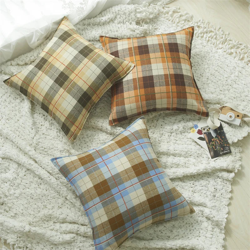 Plaid Decorative Pillows 45x45 cm Flocked Cushion Cover for Bed Sofa Living Room Cozy Pillow Cover Modern Home Decor Pillowcases