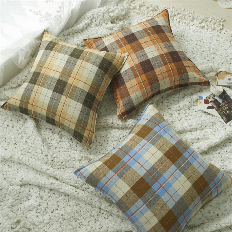 Plaid Decorative Pillows 45x45 cm Flocked Cushion Cover for Bed Sofa Living Room Cozy Pillow Cover Modern Home Decor Pillowcases