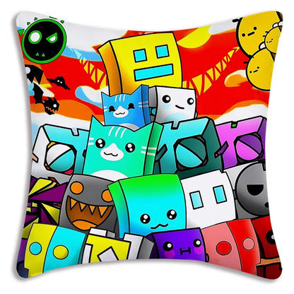 Pillow Covers Cartoon Geometry Dash Video Game Sofa Decorative Home Double-sided Printing Short Plush Cute Cushion Cover