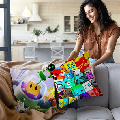 Pillow Covers Cartoon Geometry Dash Video Game Sofa Decorative Home Double-sided Printing Short Plush Cute Cushion Cover