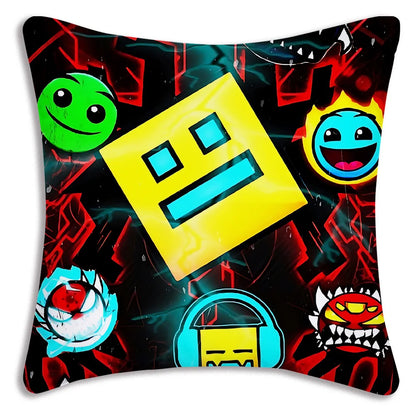 Pillow Covers Cartoon Geometry Dash Video Game Sofa Decorative Home Double-sided Printing Short Plush Cute Cushion Cover