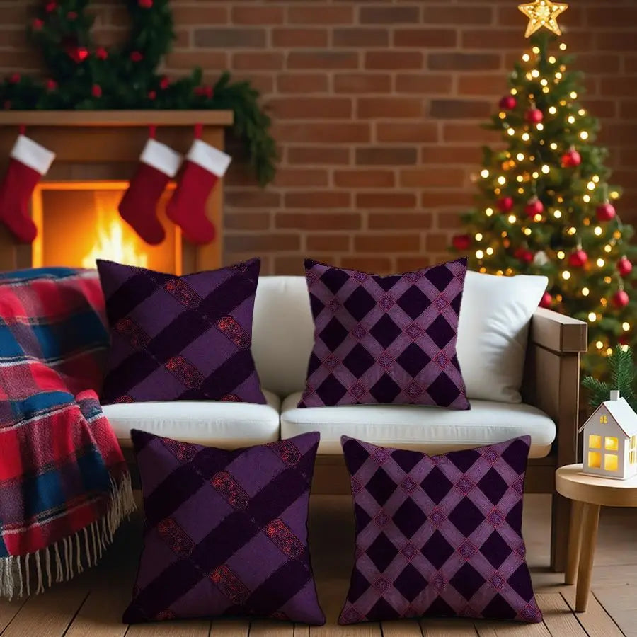 4-Piece Luxurious Purple Plaid Pattern Pillow Covers, Modern Home Decoration, Add Fashion, Enhance Home Atmosphere, Suitable for