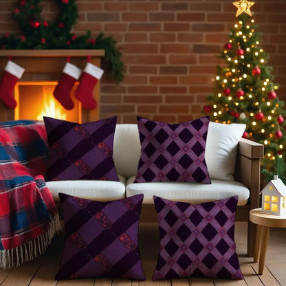4-Piece Luxurious Purple Plaid Pattern Pillow Covers, Modern Home Decoration, Add Fashion, Enhance Home Atmosphere, Suitable for