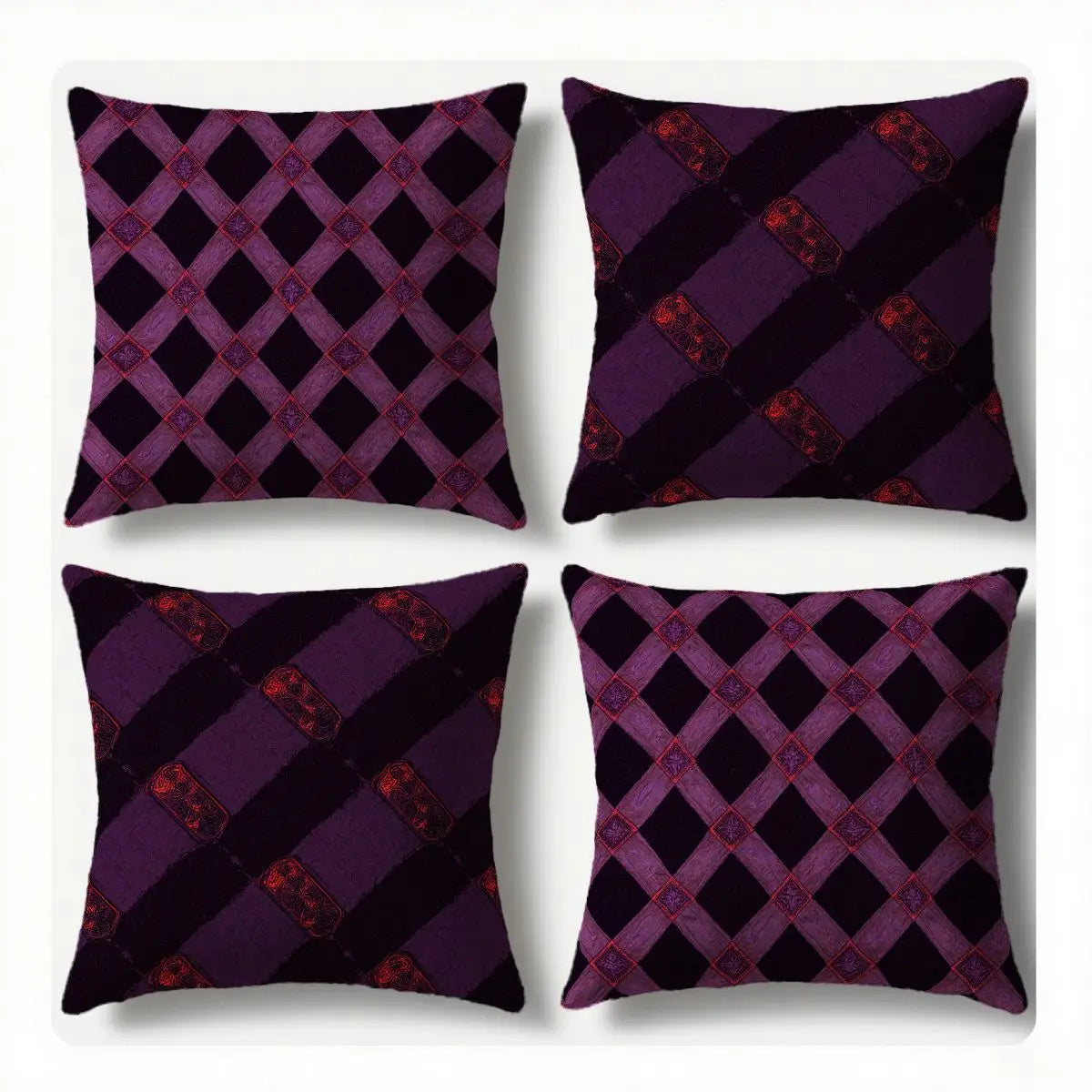 4-Piece Luxurious Purple Plaid Pattern Pillow Covers, Modern Home Decoration, Add Fashion, Enhance Home Atmosphere, Suitable for
