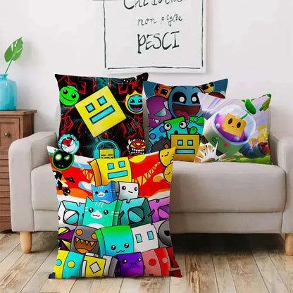 Pillow Covers Cartoon Geometry Dash Video Game Sofa Decorative Home Double-sided Printing Short Plush Cute Cushion Cover