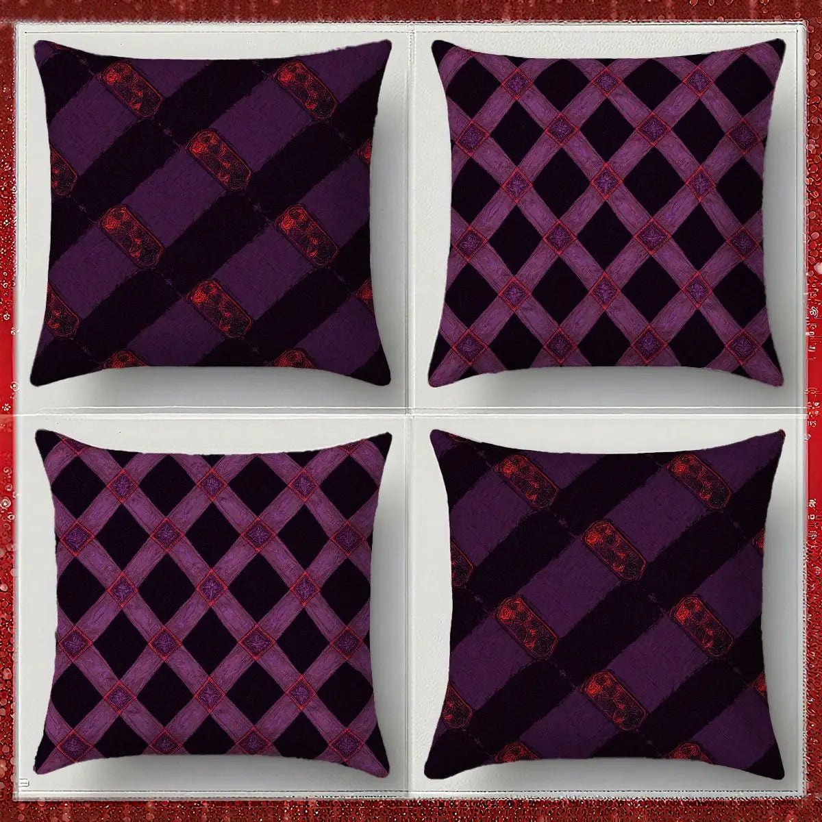 4-Piece Luxurious Purple Plaid Pattern Pillow Covers, Modern Home Decoration, Add Fashion, Enhance Home Atmosphere, Suitable for
