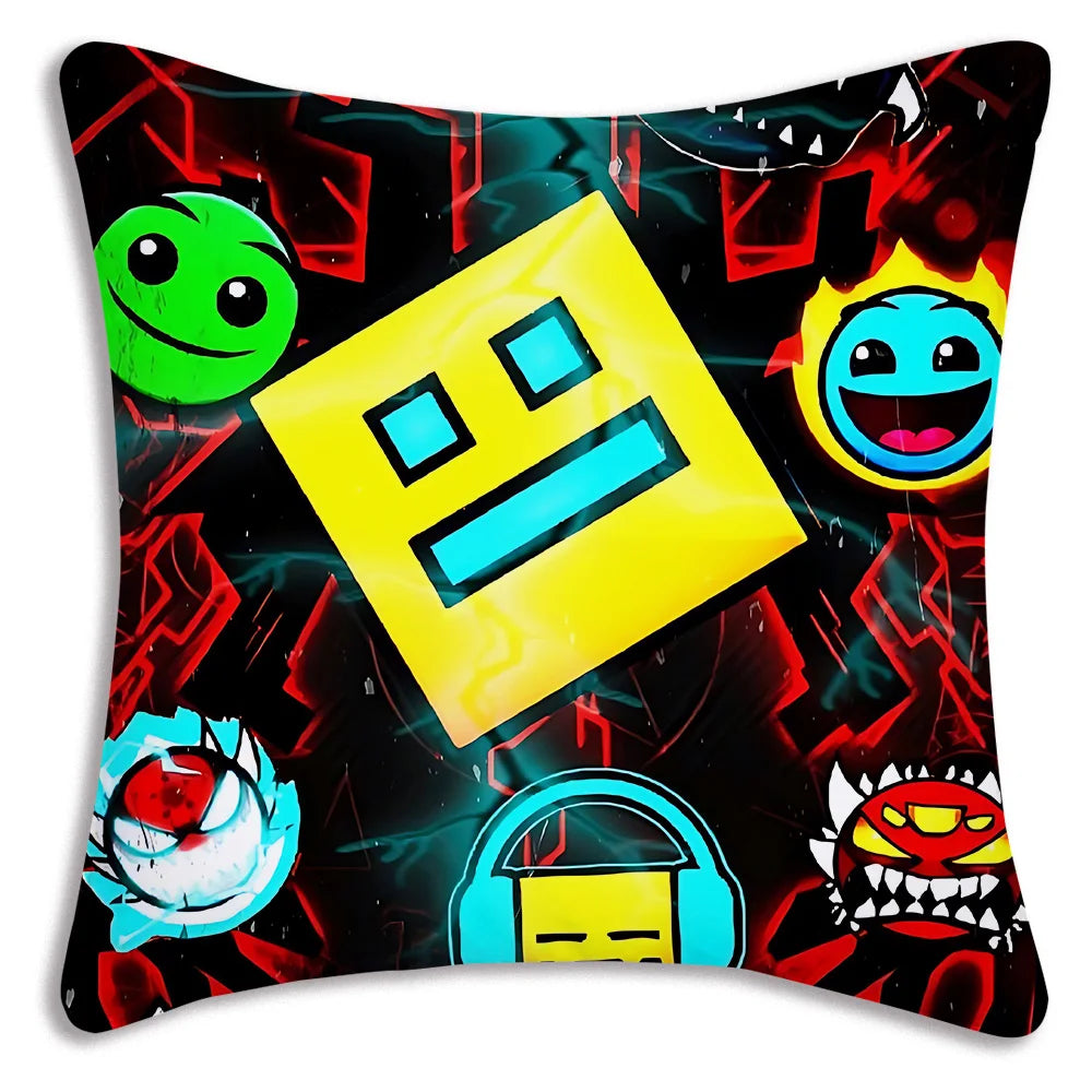 Pillow Covers Cartoon Geometry Dash Video Game Sofa Decorative Home Double-sided Printing Short Plush Cute Cushion Cover
