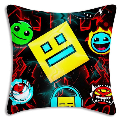 Pillow Covers Cartoon Geometry Dash Video Game Sofa Decorative Home Double-sided Printing Short Plush Cute Cushion Cover