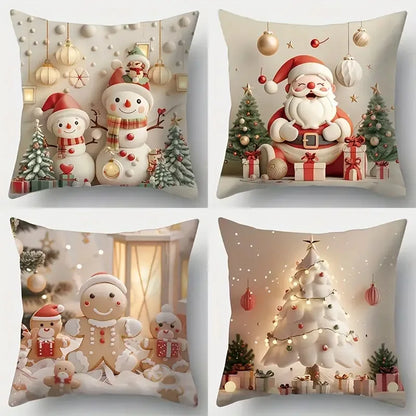 Christmas Pillow Covers 18x18 Inch Christmas Reindeer Decorative White SnowflakeThrow Pillows Winter Christmas Decor for Home