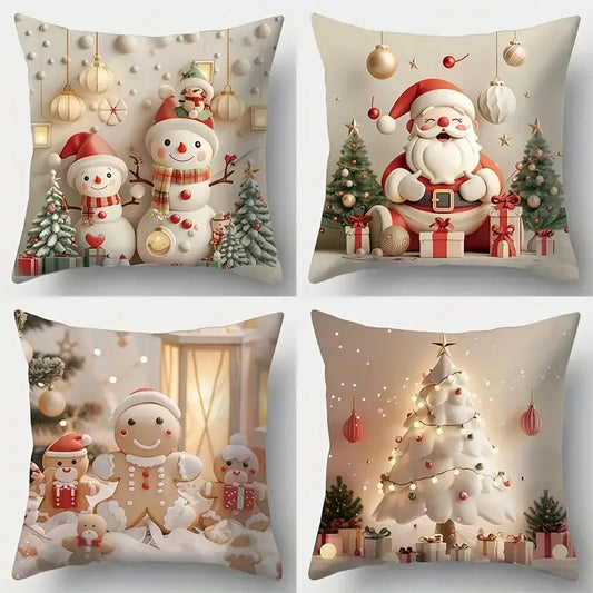 Christmas Pillow Covers 18x18 Inch Christmas Reindeer Decorative White SnowflakeThrow Pillows Winter Christmas Decor for Home