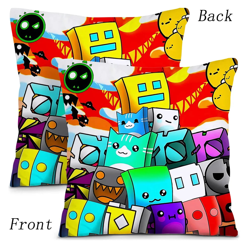 Pillow Covers Cartoon Geometry Dash Video Game Sofa Decorative Home Double-sided Printing Short Plush Cute Cushion Cover