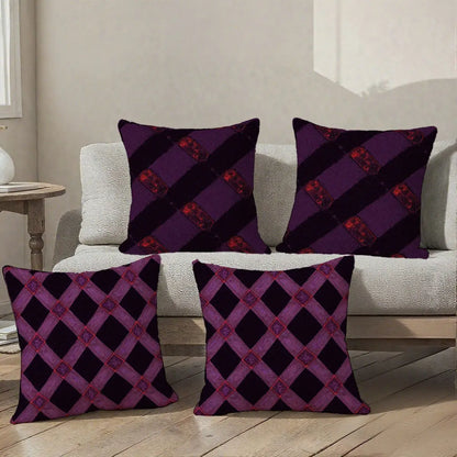 4-Piece Luxurious Purple Plaid Pattern Pillow Covers, Modern Home Decoration, Add Fashion, Enhance Home Atmosphere, Suitable for