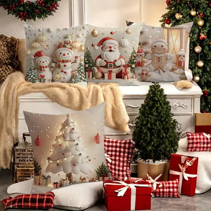 Christmas Pillow Covers 18x18 Inch Christmas Reindeer Decorative White SnowflakeThrow Pillows Winter Christmas Decor for Home