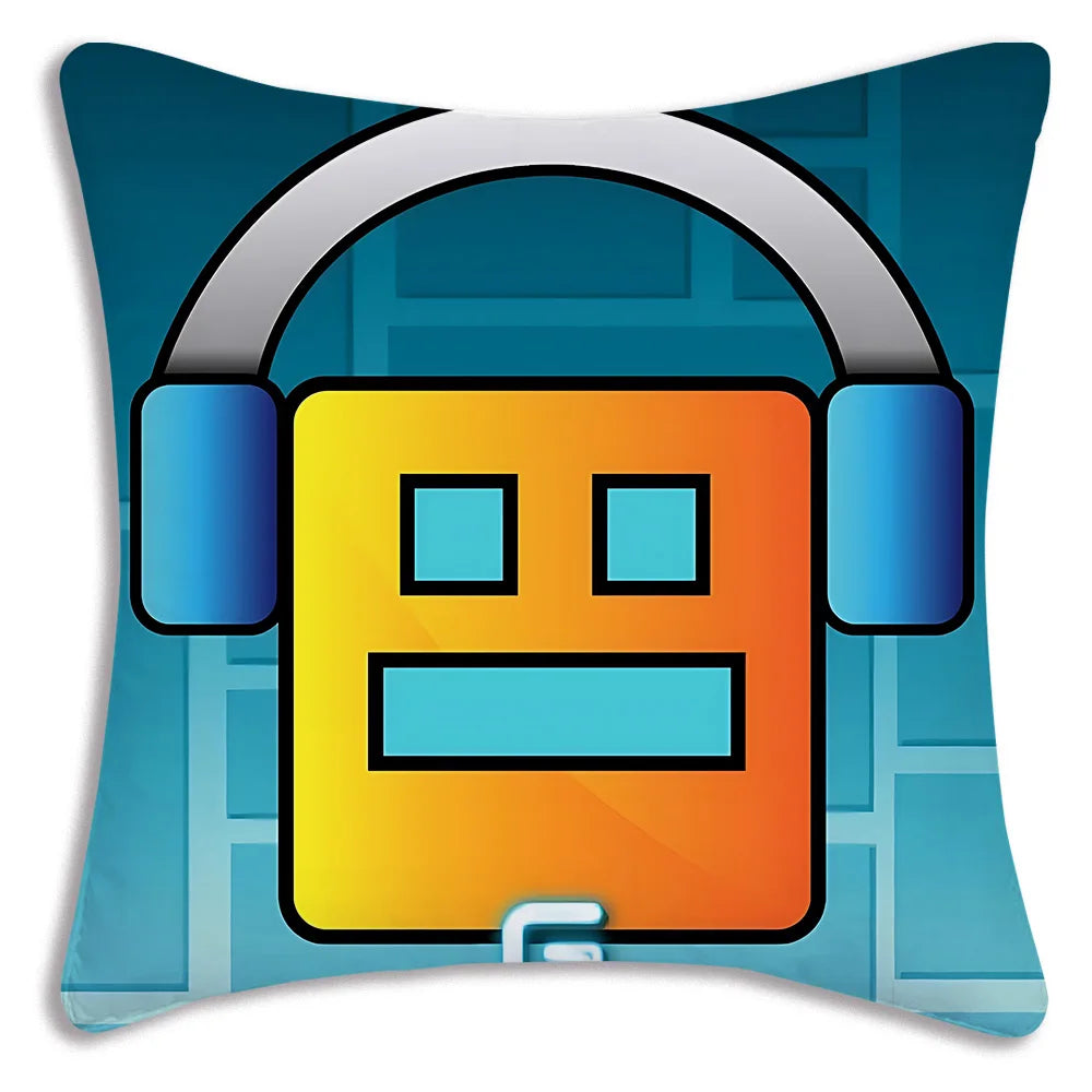 Pillow Covers Cartoon Geometry Dash Video Game Sofa Decorative Home Double-sided Printing Short Plush Cute Cushion Cover
