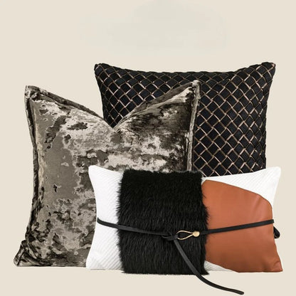 Premium Hotel Style Horsehair Pillow Cover Modern Decorative Black White Cushion Cover for Luxury Home Pillow Case Airbnb Decor