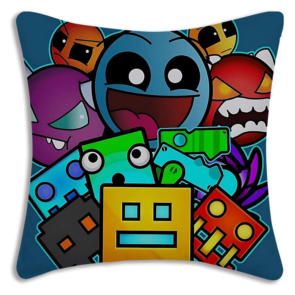 Pillow Covers Cartoon Geometry Dash Video Game Sofa Decorative Home Double-sided Printing Short Plush Cute Cushion Cover