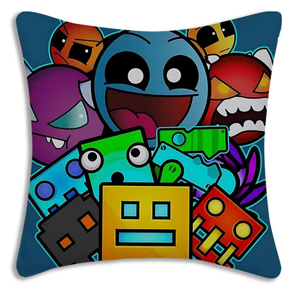 Pillow Covers Cartoon Geometry Dash Video Game Sofa Decorative Home Double-sided Printing Short Plush Cute Cushion Cover