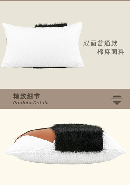 Premium Hotel Style Horsehair Pillow Cover Modern Decorative Black White Cushion Cover for Luxury Home Pillow Case Airbnb Decor