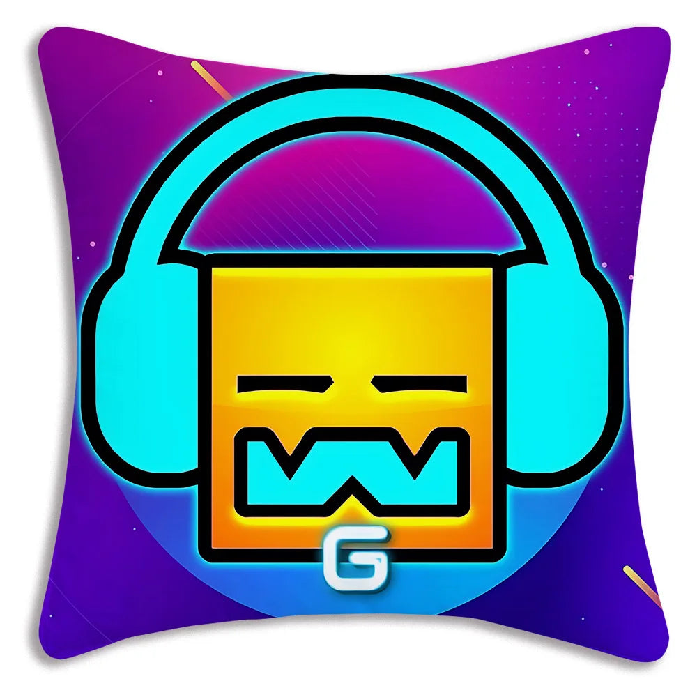 Pillow Covers Cartoon Geometry Dash Video Game Sofa Decorative Home Double-sided Printing Short Plush Cute Cushion Cover