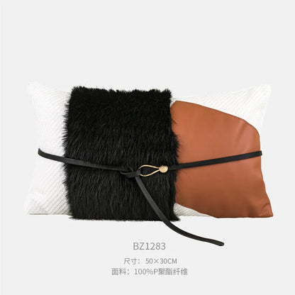 Premium Hotel Style Horsehair Pillow Cover Modern Decorative Black White Cushion Cover for Luxury Home Pillow Case Airbnb Decor