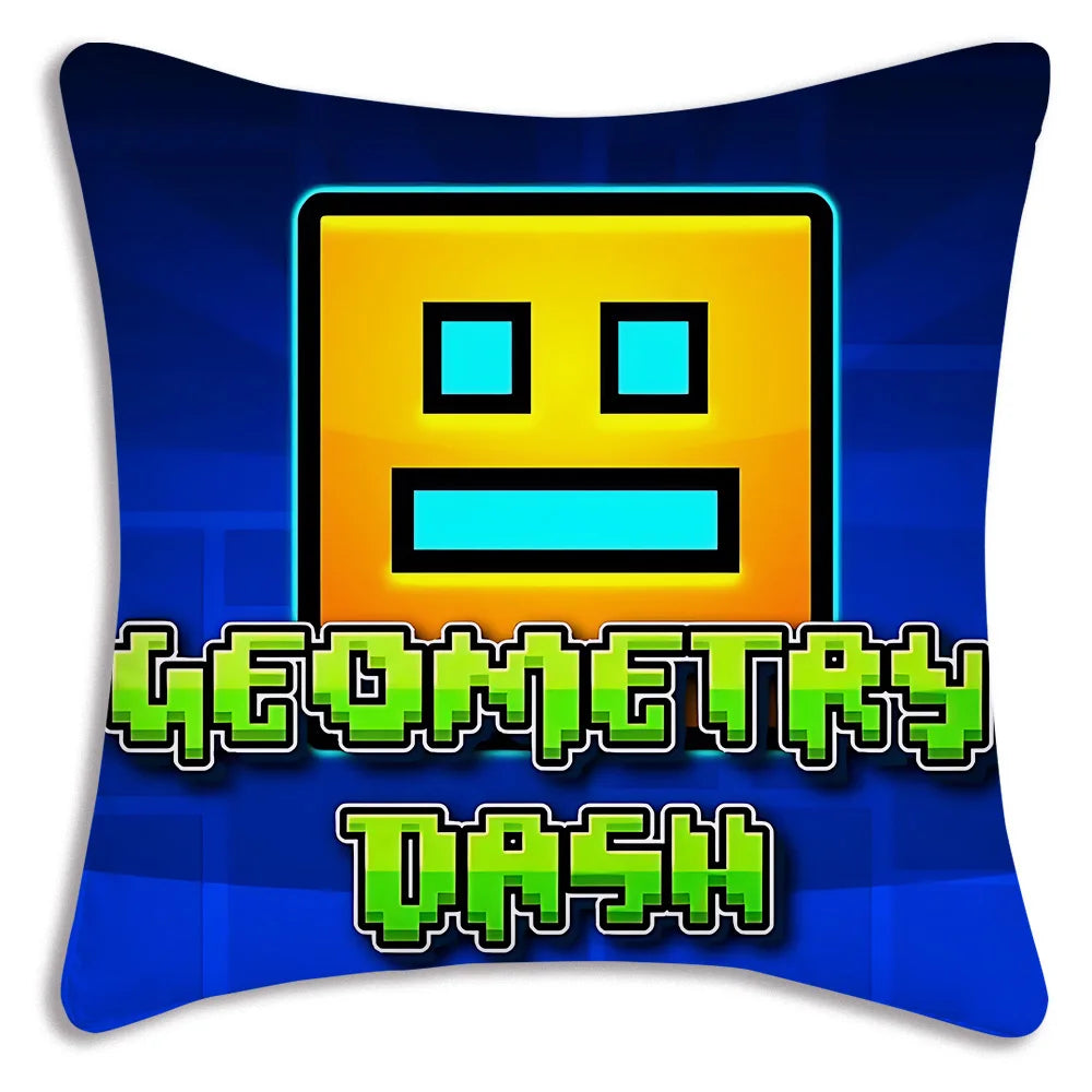 Pillow Covers Cartoon Geometry Dash Video Game Sofa Decorative Home Double-sided Printing Short Plush Cute Cushion Cover