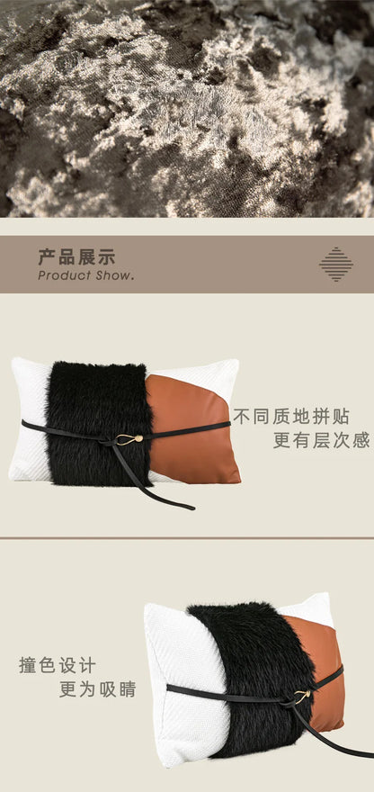 Premium Hotel Style Horsehair Pillow Cover Modern Decorative Black White Cushion Cover for Luxury Home Pillow Case Airbnb Decor