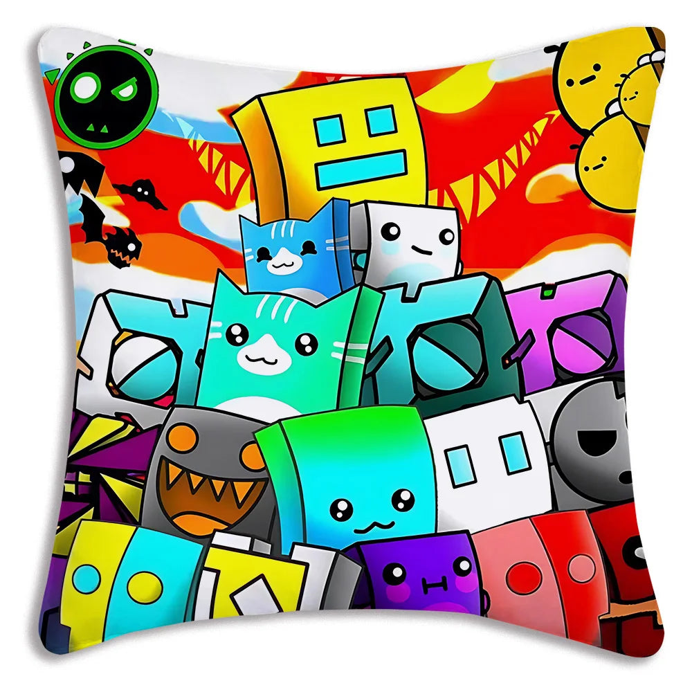 Pillow Covers Cartoon Geometry Dash Video Game Sofa Decorative Home Double-sided Printing Short Plush Cute Cushion Cover