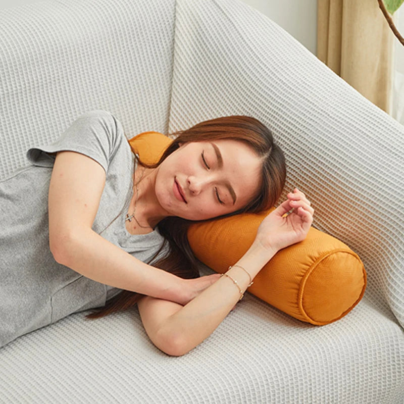 Round Bed Pillows Roll Cover Head Leg Back Lumber Support Light Travel Column Bolster Pillowcase Cylindrical Cushion Covers